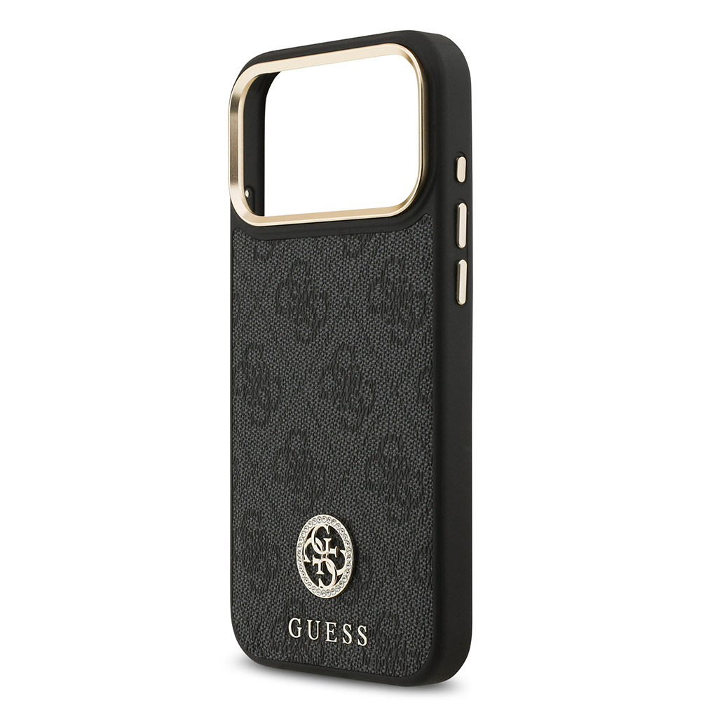 Apple iPhone 17 Pro Max Uyumlu Kılıf Guess Orjinal Lisanslı M-safe Şarj Özellikli Gold Metal Kamera Çerçeveli Taşlı 4G Logolu Kapak - 11
