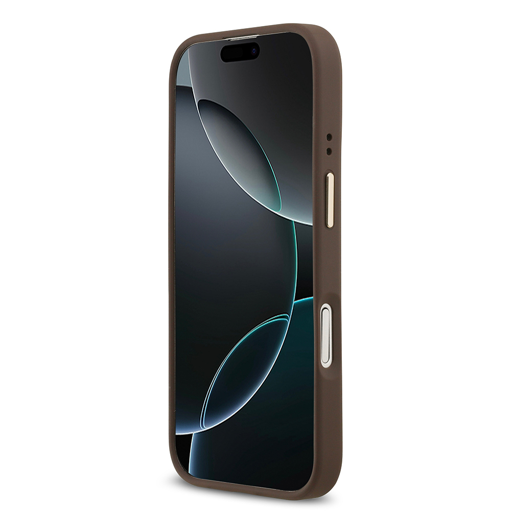 Apple iPhone 17 Uyumlu Kılıf Guess Orjinal Lisanslı M-safe Şarj Özellikli Gold Metal Kamera Çerçeveli PU Deri 4G Desenli Yazı Logolu Kapak - 10