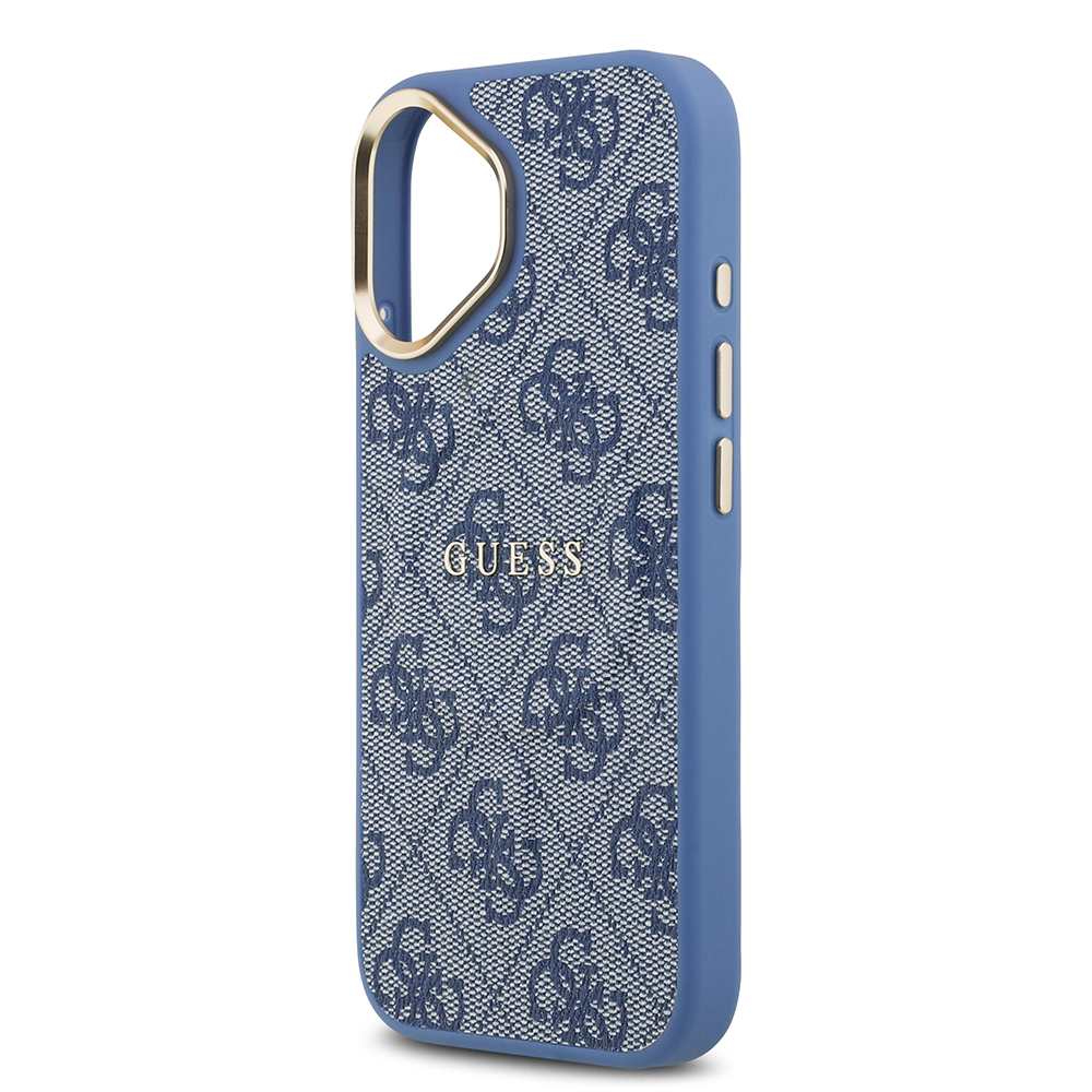 Apple iPhone 17 Uyumlu Kılıf Guess Orjinal Lisanslı M-safe Şarj Özellikli Gold Metal Kamera Çerçeveli PU Deri 4G Desenli Yazı Logolu Kapak - 19
