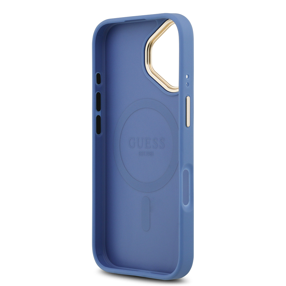 Apple iPhone 17 Uyumlu Kılıf Guess Orjinal Lisanslı M-safe Şarj Özellikli Gold Metal Kamera Çerçeveli PU Deri 4G Desenli Yazı Logolu Kapak - 20