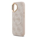 Apple iPhone 17 Uyumlu Kılıf Guess Orjinal Lisanslı M-safe Şarj Özellikli Gold Metal Kamera Çerçeveli PU Deri 4G Desenli Yazı Logolu Kapak - 26