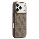 Apple iPhone 17 Pro Uyumlu Kılıf Guess Orjinal Lisanslı M-safe Şarj Özellikli Gold Metal Kamera Çerçeveli PU Deri 4G Desenli Yazı Logolu Kapak - 9