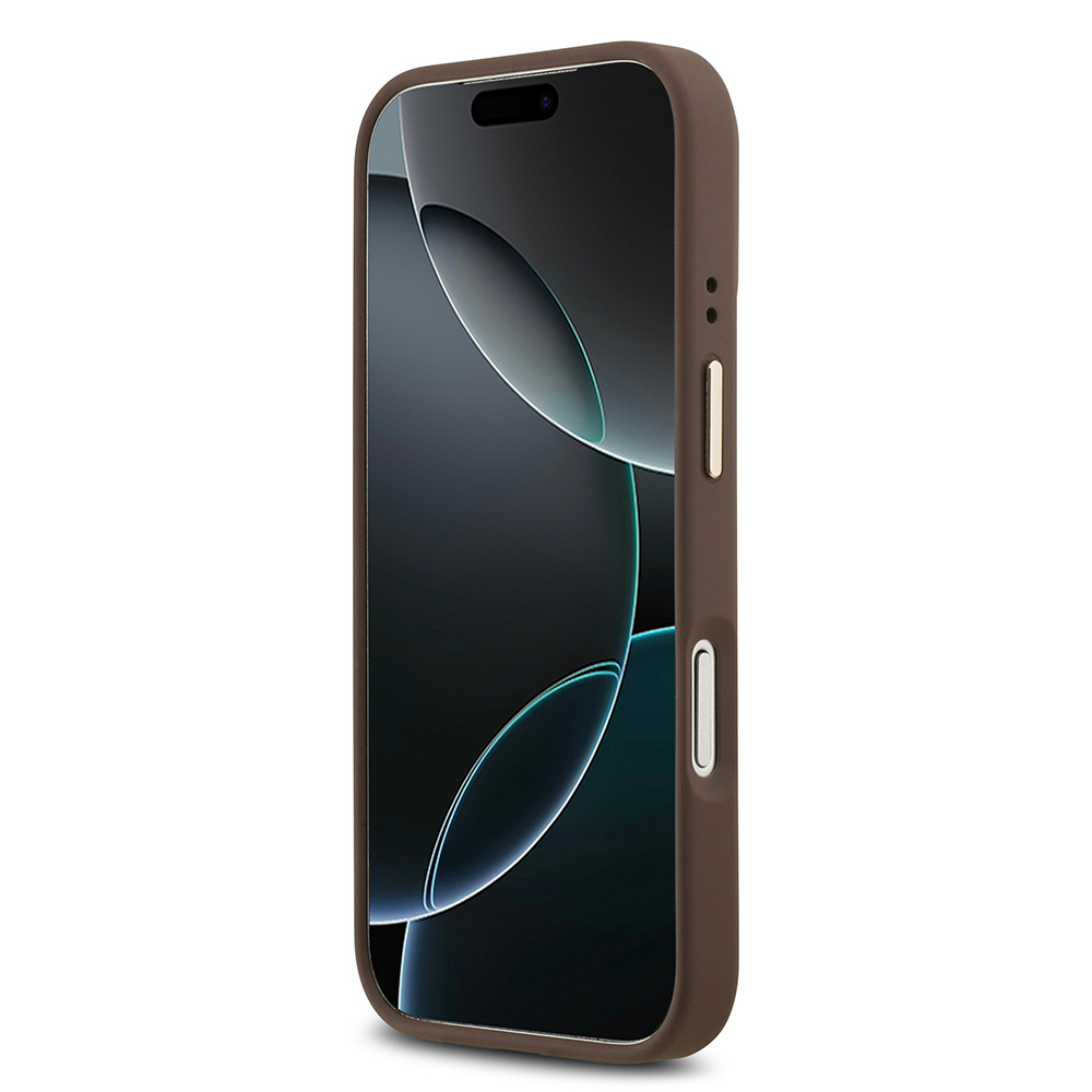 Apple iPhone 17 Pro Uyumlu Kılıf Guess Orjinal Lisanslı M-safe Şarj Özellikli Gold Metal Kamera Çerçeveli PU Deri 4G Desenli Yazı Logolu Kapak - 10