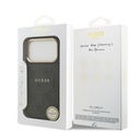 Apple iPhone 17 Pro Uyumlu Kılıf Guess Orjinal Lisanslı M-safe Şarj Özellikli Gold Metal Kamera Çerçeveli PU Deri 4G Desenli Yazı Logolu Kapak - 13