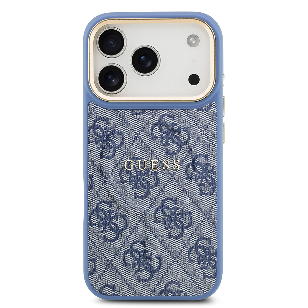 Apple iPhone 17 Pro Uyumlu Kılıf Guess Orjinal Lisanslı M-safe Şarj Özellikli Gold Metal Kamera Çerçeveli PU Deri 4G Desenli Yazı Logolu Kapak - 16