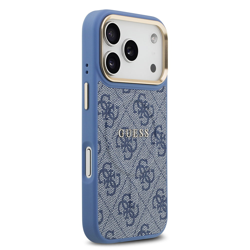 Apple iPhone 17 Pro Uyumlu Kılıf Guess Orjinal Lisanslı M-safe Şarj Özellikli Gold Metal Kamera Çerçeveli PU Deri 4G Desenli Yazı Logolu Kapak - 17
