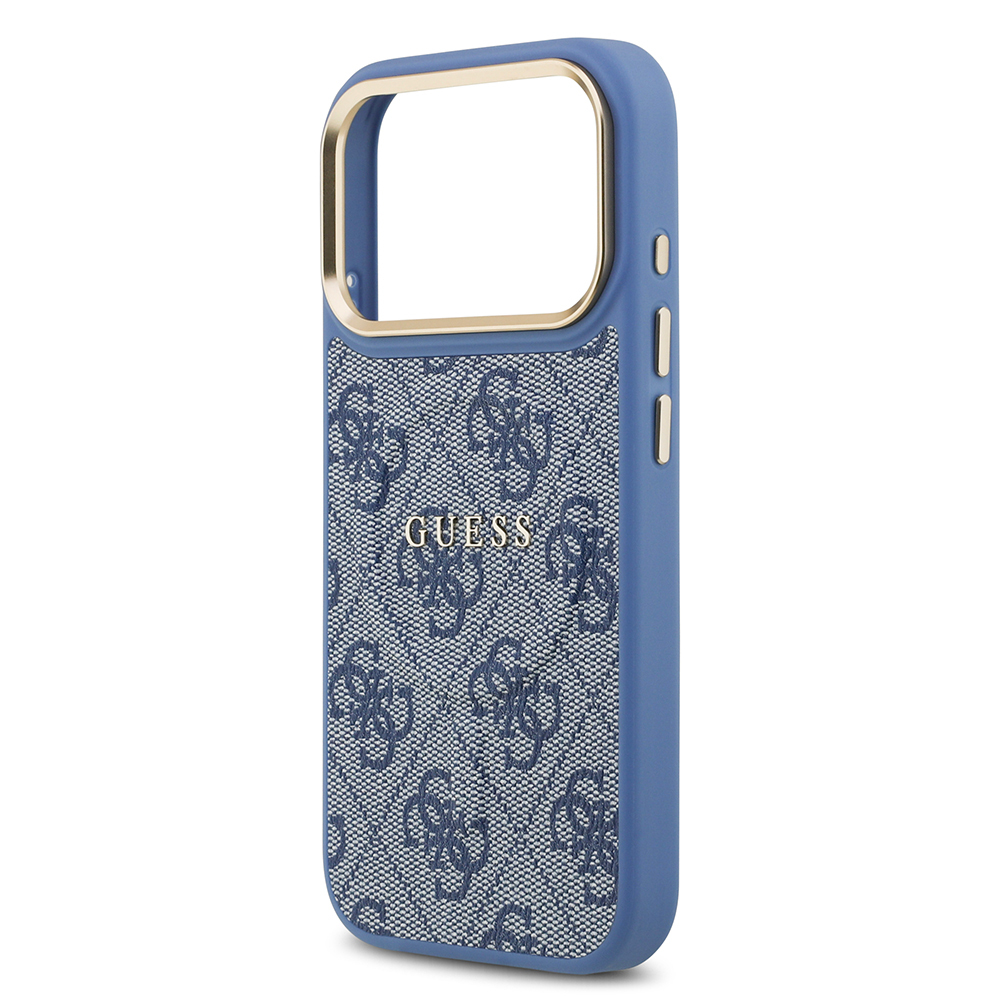 Apple iPhone 17 Pro Uyumlu Kılıf Guess Orjinal Lisanslı M-safe Şarj Özellikli Gold Metal Kamera Çerçeveli PU Deri 4G Desenli Yazı Logolu Kapak - 19