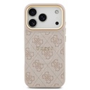 Apple iPhone 17 Pro Uyumlu Kılıf Guess Orjinal Lisanslı M-safe Şarj Özellikli Gold Metal Kamera Çerçeveli PU Deri 4G Desenli Yazı Logolu Kapak - 23
