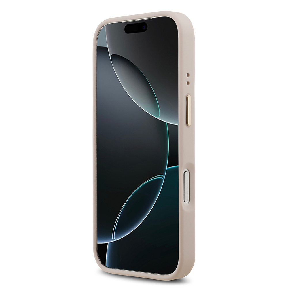 Apple iPhone 17 Pro Uyumlu Kılıf Guess Orjinal Lisanslı M-safe Şarj Özellikli Gold Metal Kamera Çerçeveli PU Deri 4G Desenli Yazı Logolu Kapak - 25