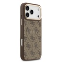 Apple iPhone 17 Pro Max Uyumlu Kılıf Guess Orjinal Lisanslı M-safe Şarj Özellikli Gold Metal Kamera Çerçeveli PU Deri 4G Desenli Yazı Logolu Kapak - 15