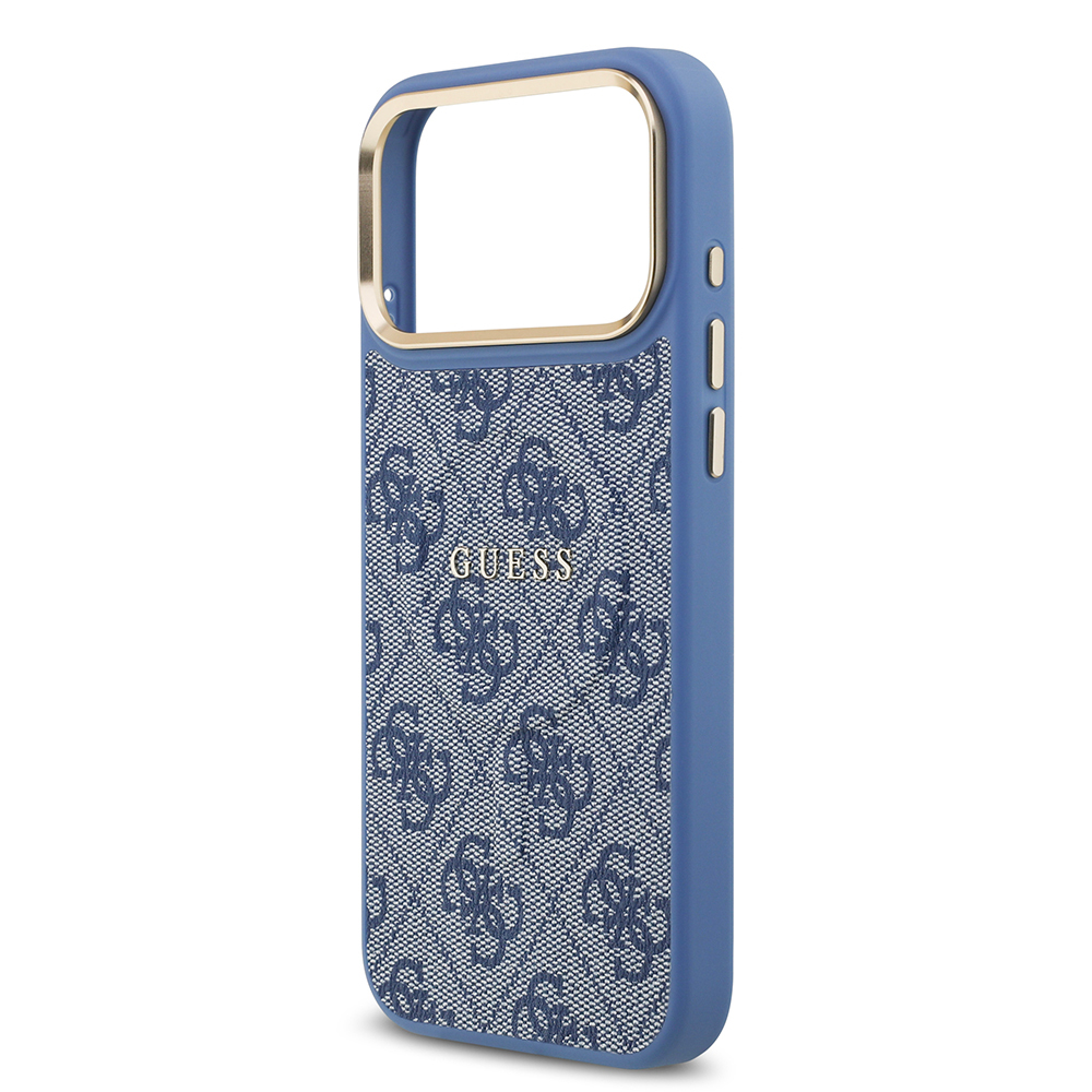 Apple iPhone 17 Pro Max Uyumlu Kılıf Guess Orjinal Lisanslı M-safe Şarj Özellikli Gold Metal Kamera Çerçeveli PU Deri 4G Desenli Yazı Logolu Kapak - 26