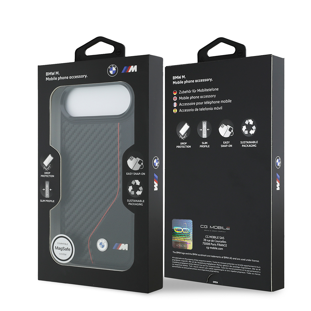 Apple iPhone 17 Air Uyumlu Kılıf BMW Orjinal Lisanslı M-safe Şarj Özellikli Metal BMW ve M Logolu PU Karbon Tasarımlı Kapak - 7