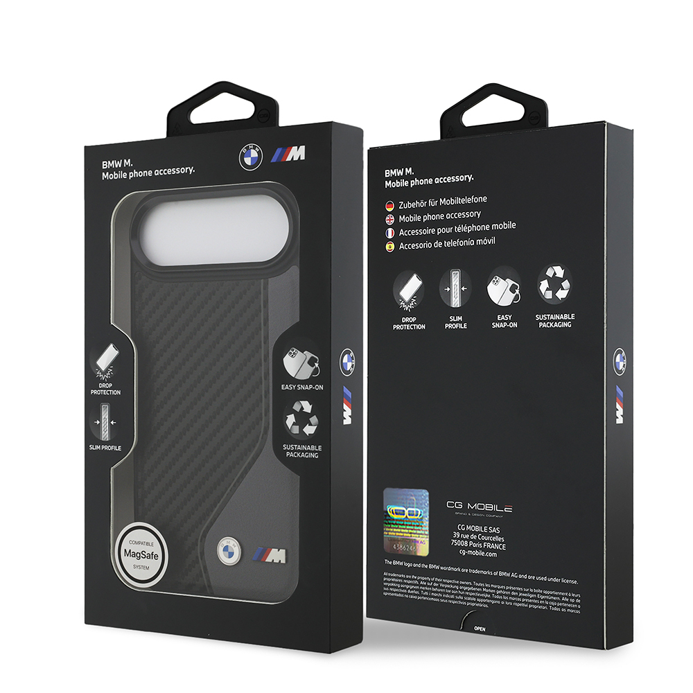 Apple iPhone 17 Air Uyumlu Kılıf BMW Orjinal Lisanslı M-safe Şarj Özellikli Metal BMW ve M Logolu PU Karbon Tasarımlı Kapak - 14