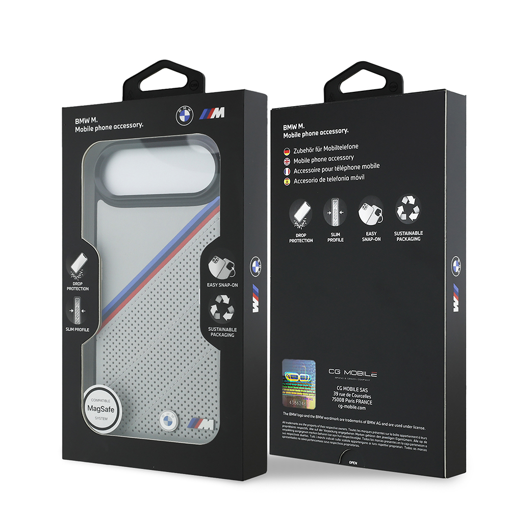 Apple iPhone 17 Air Uyumlu Kılıf BMW Orjinal Lisanslı M-safe Şarj Özellikli M Logolu Üç Şeritli Delikli Deri Kapak - 14