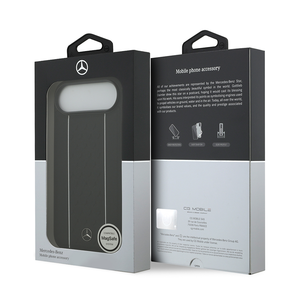 Apple iPhone 17 Air Uyumlu Kılıf Mercedes Benz Orjinal Lisanslı M-safe Şarj Özellikli Şeritli Yıldız Desenli Metal Logolu Deri Kapak - 7