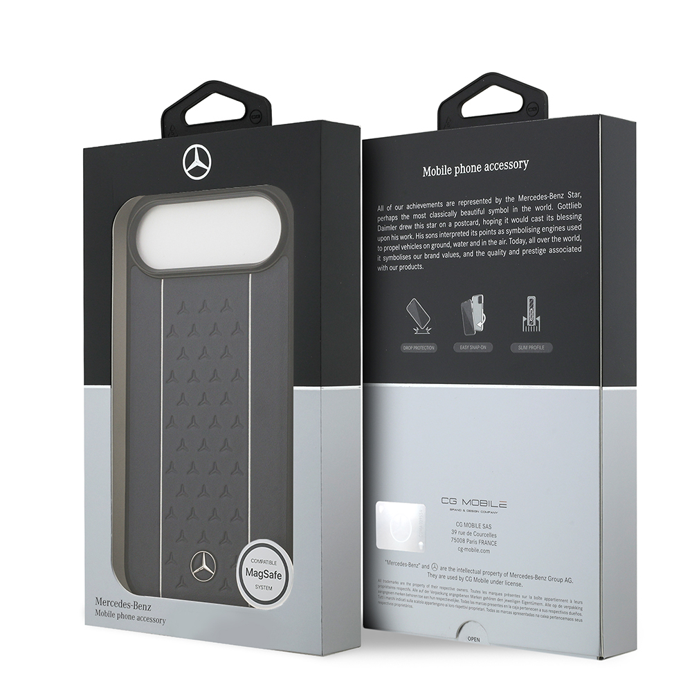 Apple iPhone 17 Air Uyumlu Kılıf Mercedes Benz Orjinal Lisanslı M-safe Şarj Özellikli Şeritli Yıldız Desenli Metal Logolu Deri Kapak - 14