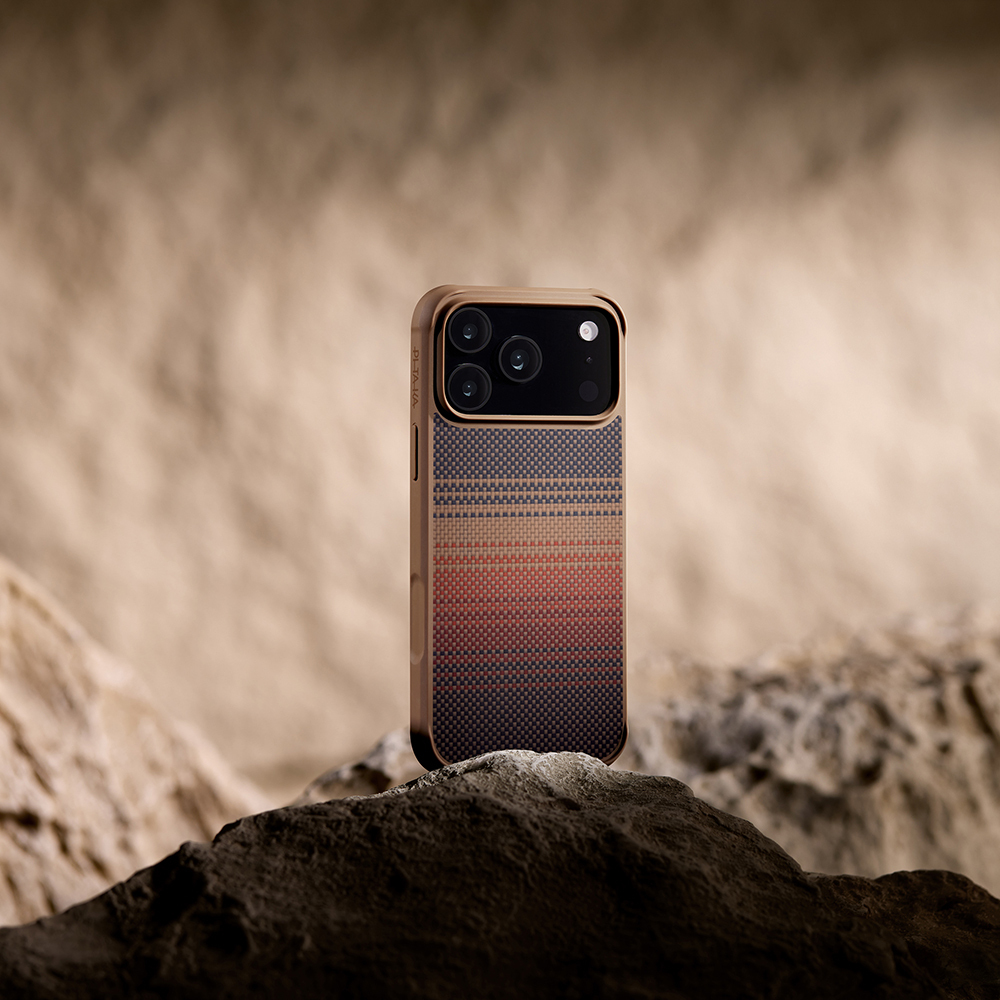 Apple iPhone 17 Pro Max Uyumlu Kılıf M-safe Şarj Özellikli Pitaka Tactile Woven Sunset-Moonrise Aramid Pro Guard Serisi Kapak - 5