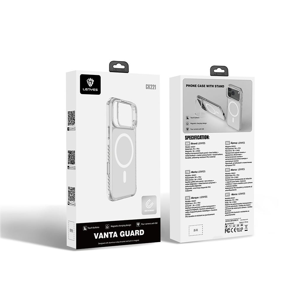 Apple iPhone 17 Pro Uyumlu Kılıf M-safe Şarj Özellikli Metal Kamera Çerçeveli Airbag Tasarımlı Lenyes CK221 Sert PC Kapak - 8