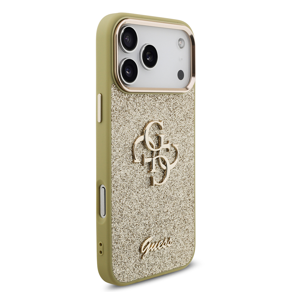 Apple iPhone 17 Pro Max Uyumlu Kılıf Guess Orjinal Lisanslı 4G Büyük Metal Kamera Çerçeveli ve Logolu Glitter Kapak - 17
