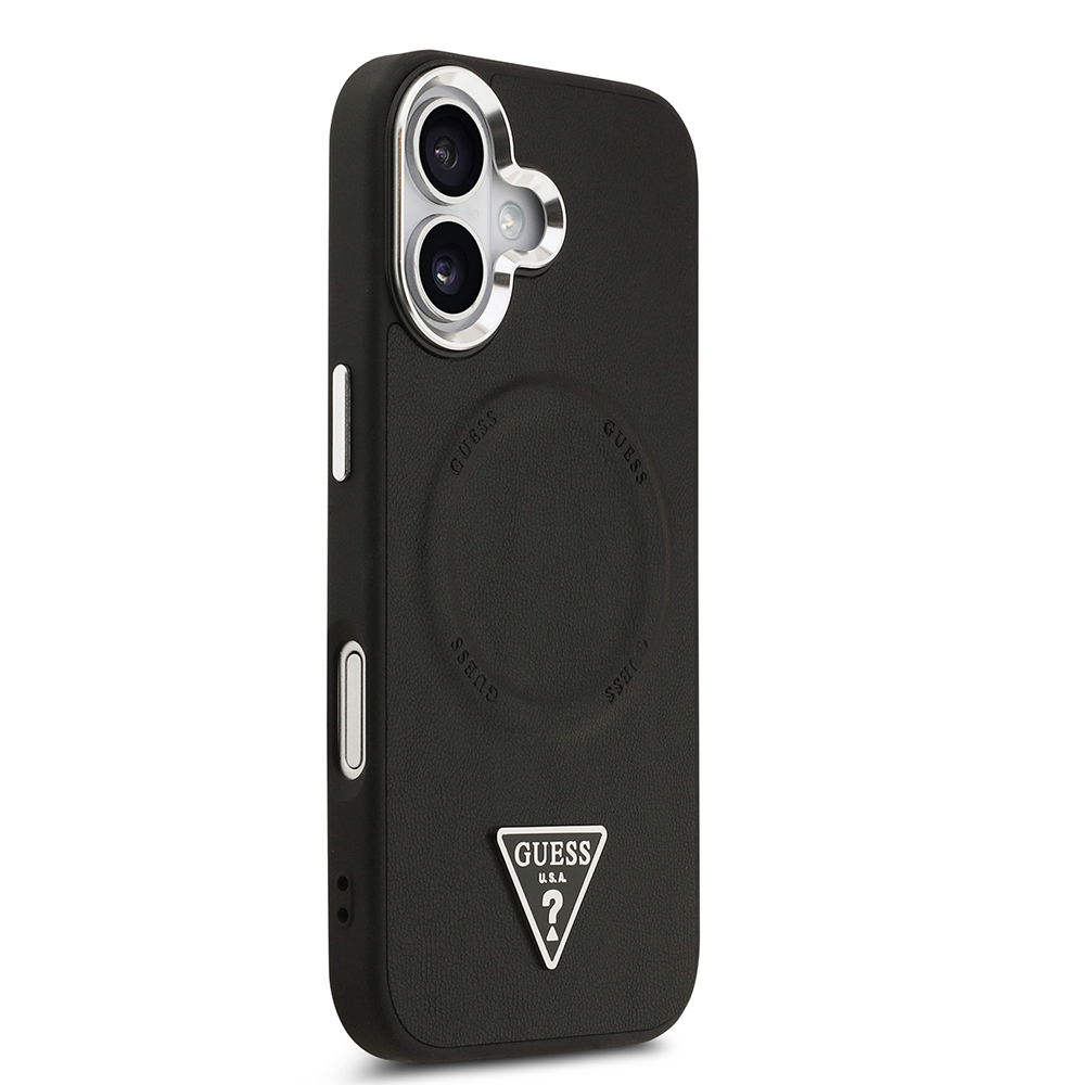 Apple iPhone 17 Uyumlu Kılıf Guess Orjinal Lisanslı M-safe Şarj Özellikli PU Deri Metal Kamera Çerçeveli Üçgen Logolu Kapak - 1