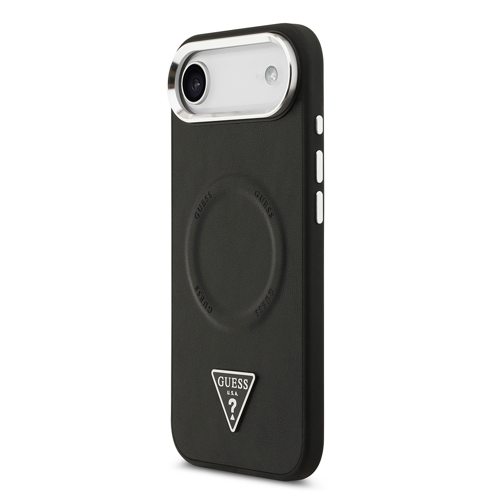 Apple iPhone 17 Air Uyumlu Kılıf Guess Orjinal Lisanslı M-safe Şarj Özellikli PU Deri Metal Kamera Çerçeveli Üçgen Logolu Kapak - 1