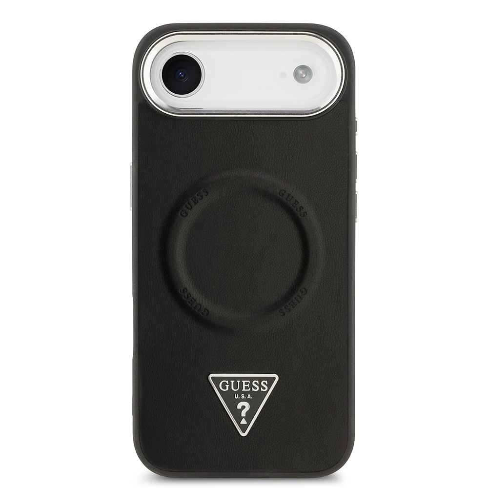 Apple iPhone 17 Air Uyumlu Kılıf Guess Orjinal Lisanslı M-safe Şarj Özellikli PU Deri Metal Kamera Çerçeveli Üçgen Logolu Kapak - 2