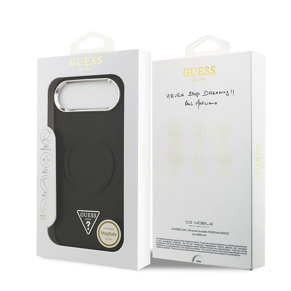 Apple iPhone 17 Air Uyumlu Kılıf Guess Orjinal Lisanslı M-safe Şarj Özellikli PU Deri Metal Kamera Çerçeveli Üçgen Logolu Kapak - 7