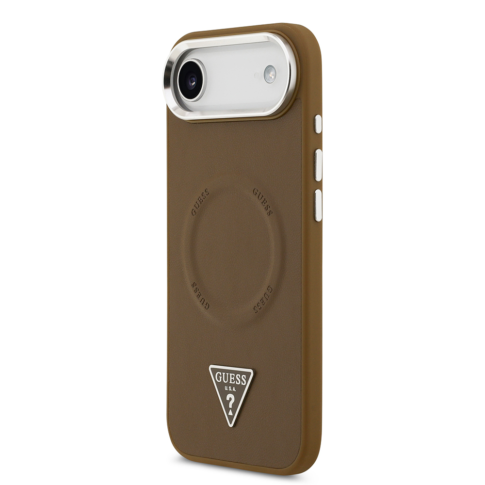 Apple iPhone 17 Air Uyumlu Kılıf Guess Orjinal Lisanslı M-safe Şarj Özellikli PU Deri Metal Kamera Çerçeveli Üçgen Logolu Kapak - 8