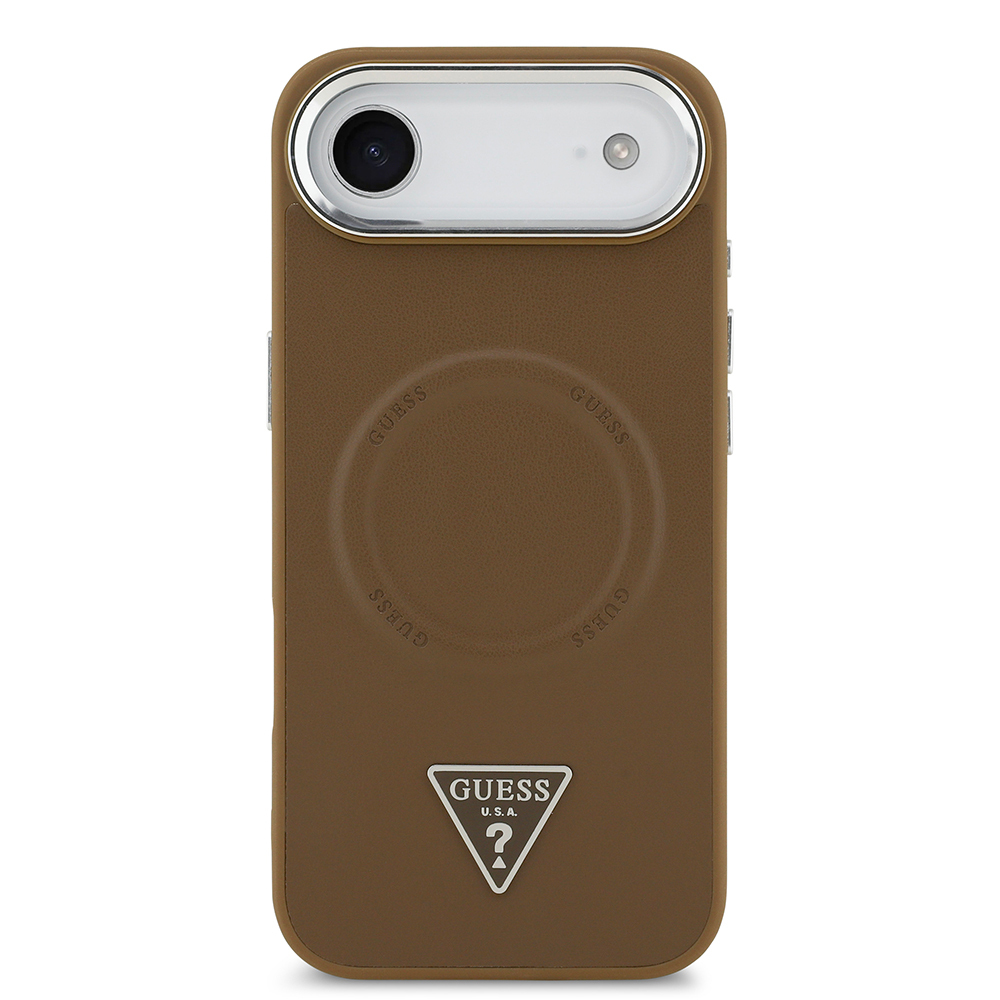 Apple iPhone 17 Air Uyumlu Kılıf Guess Orjinal Lisanslı M-safe Şarj Özellikli PU Deri Metal Kamera Çerçeveli Üçgen Logolu Kapak - 9