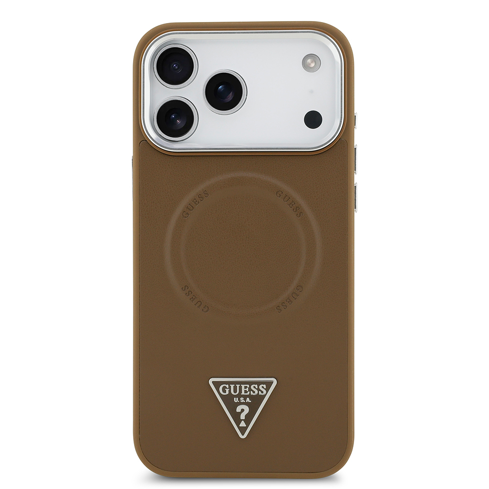 Apple iPhone 17 Pro Uyumlu Kılıf Guess Orjinal Lisanslı M-safe Şarj Özellikli PU Deri Metal Kamera Çerçeveli Üçgen Logolu Kapak - 9