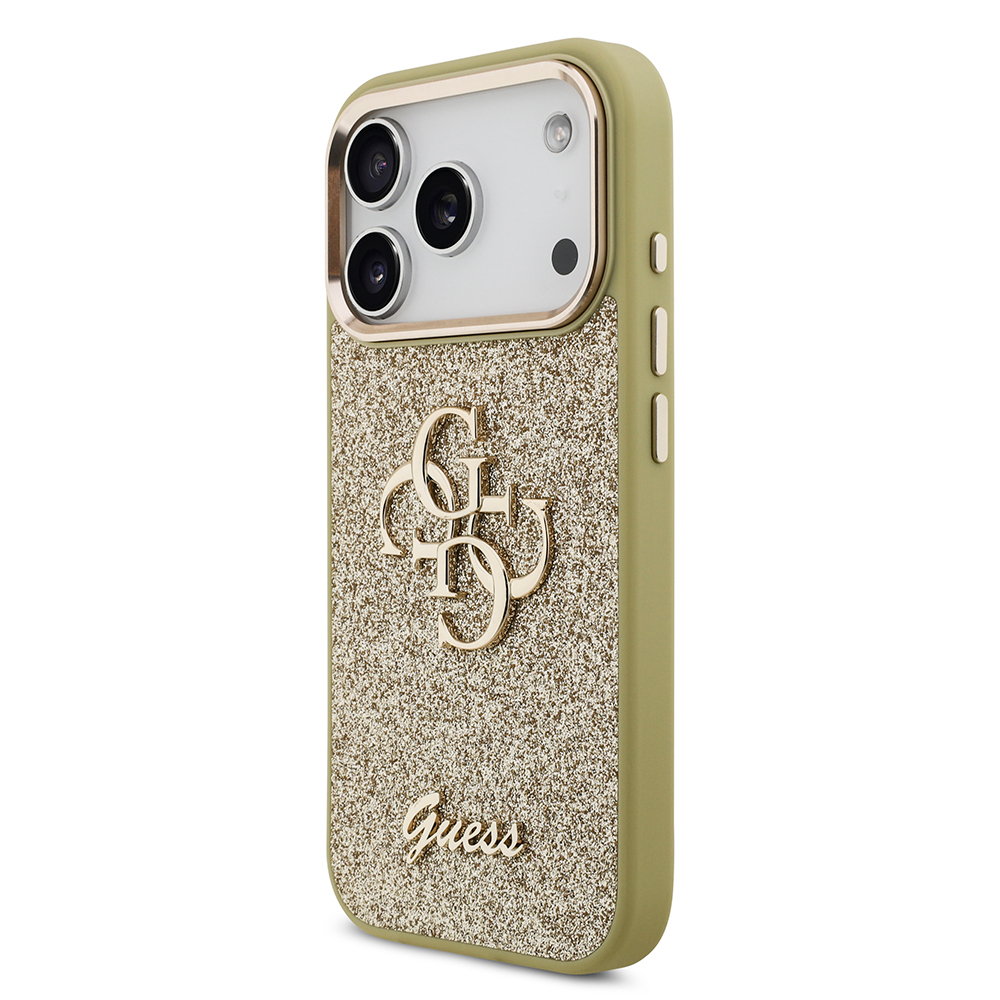Apple iPhone 17 Pro Uyumlu Kılıf Guess Orjinal Lisanslı 4G Büyük Metal Kamera Çerçeveli ve Logolu Glitter Kapak - 1