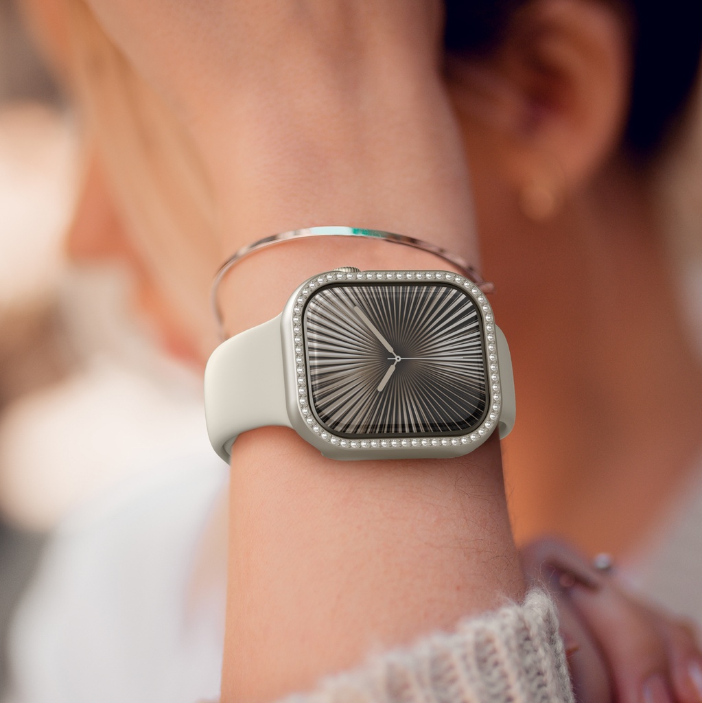 Apple Watch 10 46mm Uyumlu Amazingthing Gleam Fit FullGuard Taşlı Sert PC Kasa ve Ekran Koruyucu - 23