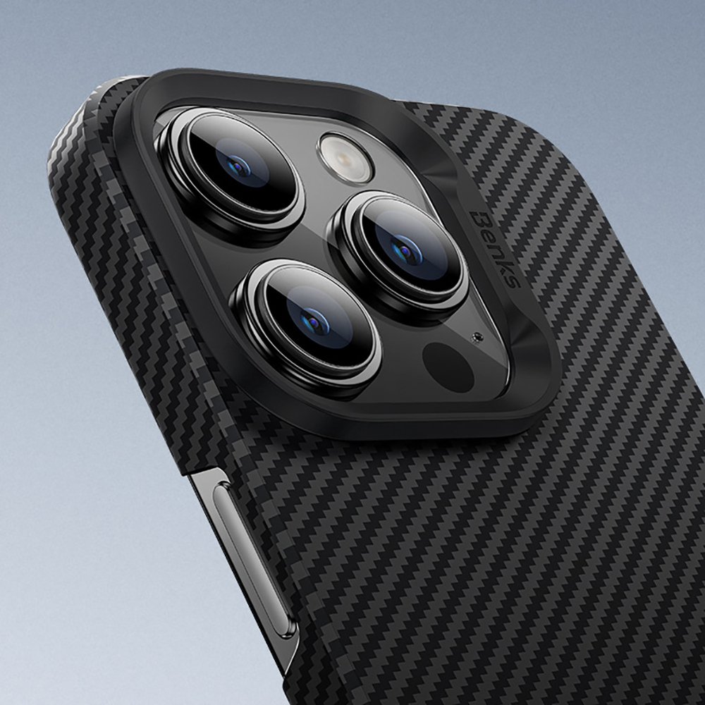 Apple iPhone 16 Pro Uyumlu Kılıf Benks M-safe Şarj Özellikli Metal Kamera Çerçeveli Magnetik ArmorAir 600D Kevlar Fiber Kapak - 11