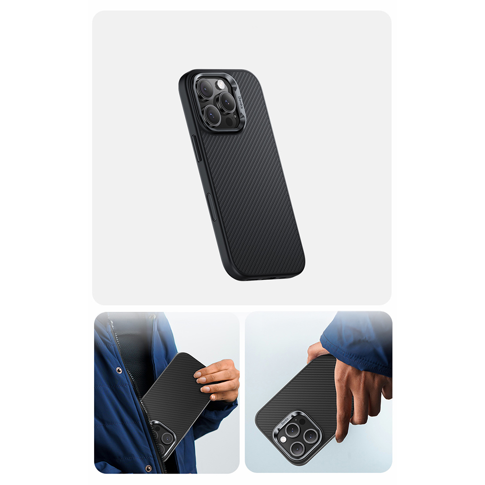 Apple iPhone 16 Pro Uyumlu Kılıf Karbon Fiber M-safe Şarj Özellikli Kamerra Kontrol Butonlu Benks Hybrid ArmorPro 600D Kevlar Kapak - 5