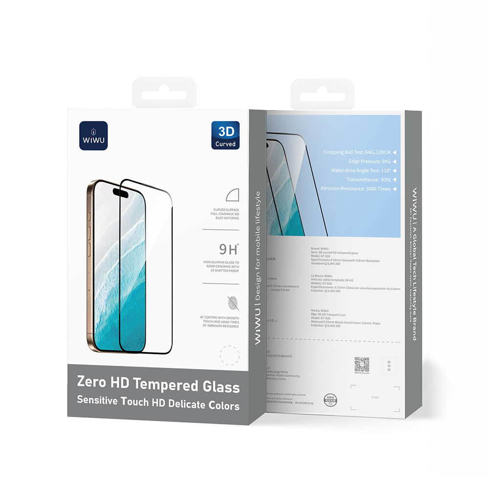 Apple iPhone 17 Pro Max Uyumlu Wiwu GT-026 Zero Curved Parmak İzi Bırakmayan Temperli Cam Ekran Koruyucu - 1