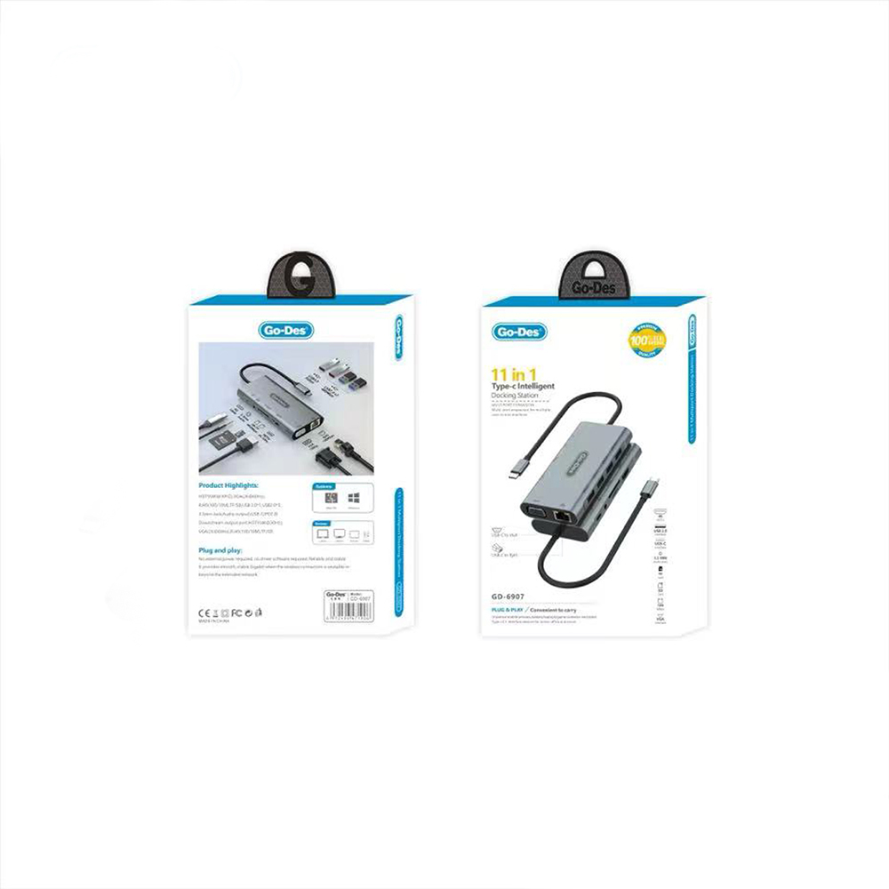 Go Des GD-6907 11 in 1 Type-C Hub SD Kart-RJ45-HDMI-VGA-Usb Çoğaltıcı - 2