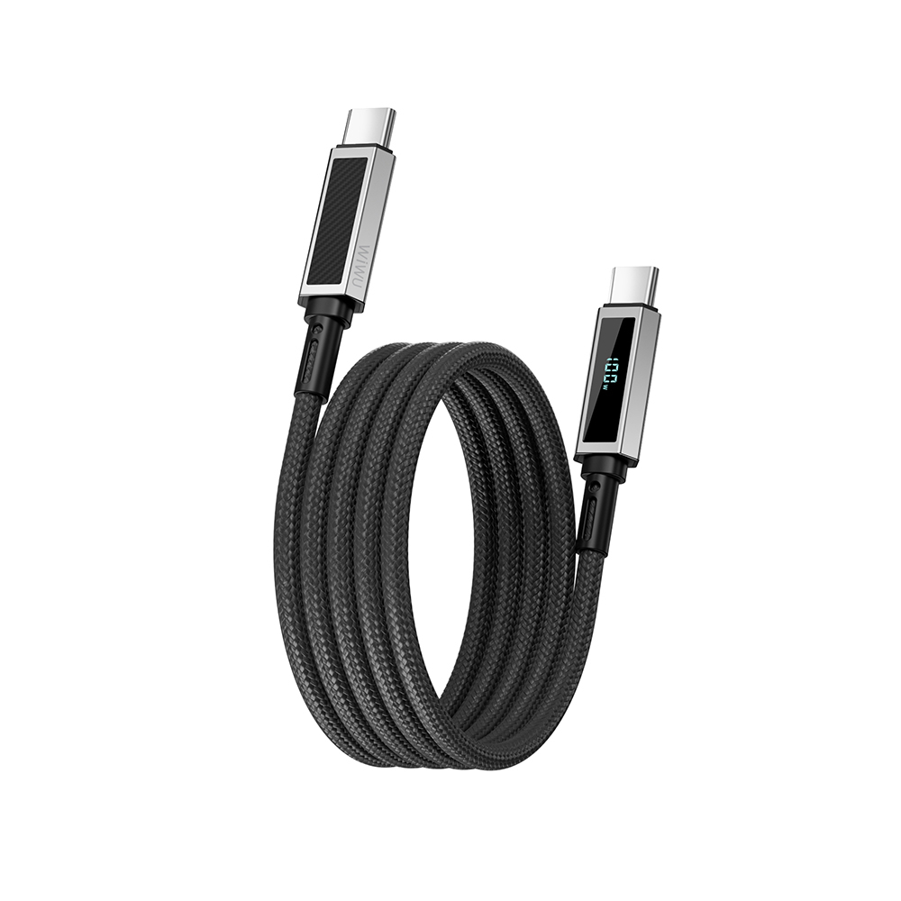 Wiwu Wi-C079 Warriors Serisi Aramid Fiber Dijital LED Göstergeli Type-C to Type-C PD Data ve Şarj Kablosu 100W 1.2M - 3