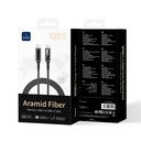 Wiwu Wi-C079 Warriors Serisi Aramid Fiber Dijital LED Göstergeli Type-C to Type-C PD Data ve Şarj Kablosu 100W 1.2M - 5