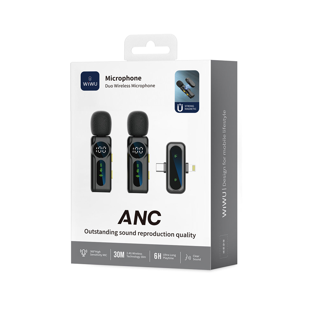 Wiwu Wi-WM007 2in1 Type-C ve Lightning Portlu ANC Özellikli Kablosuz Yaka Mikrofonu - 5