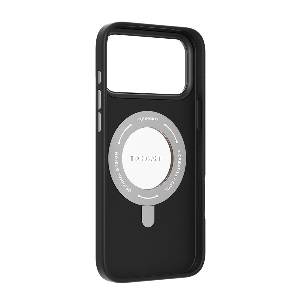 Apple iPhone 17 Pro Uyumlu Kılıf M-safe Şarj Özellikli 360 Derece Standlı Basit Mat Deri Desenli Youngkit Tech Leather Serisi Kapak - 7