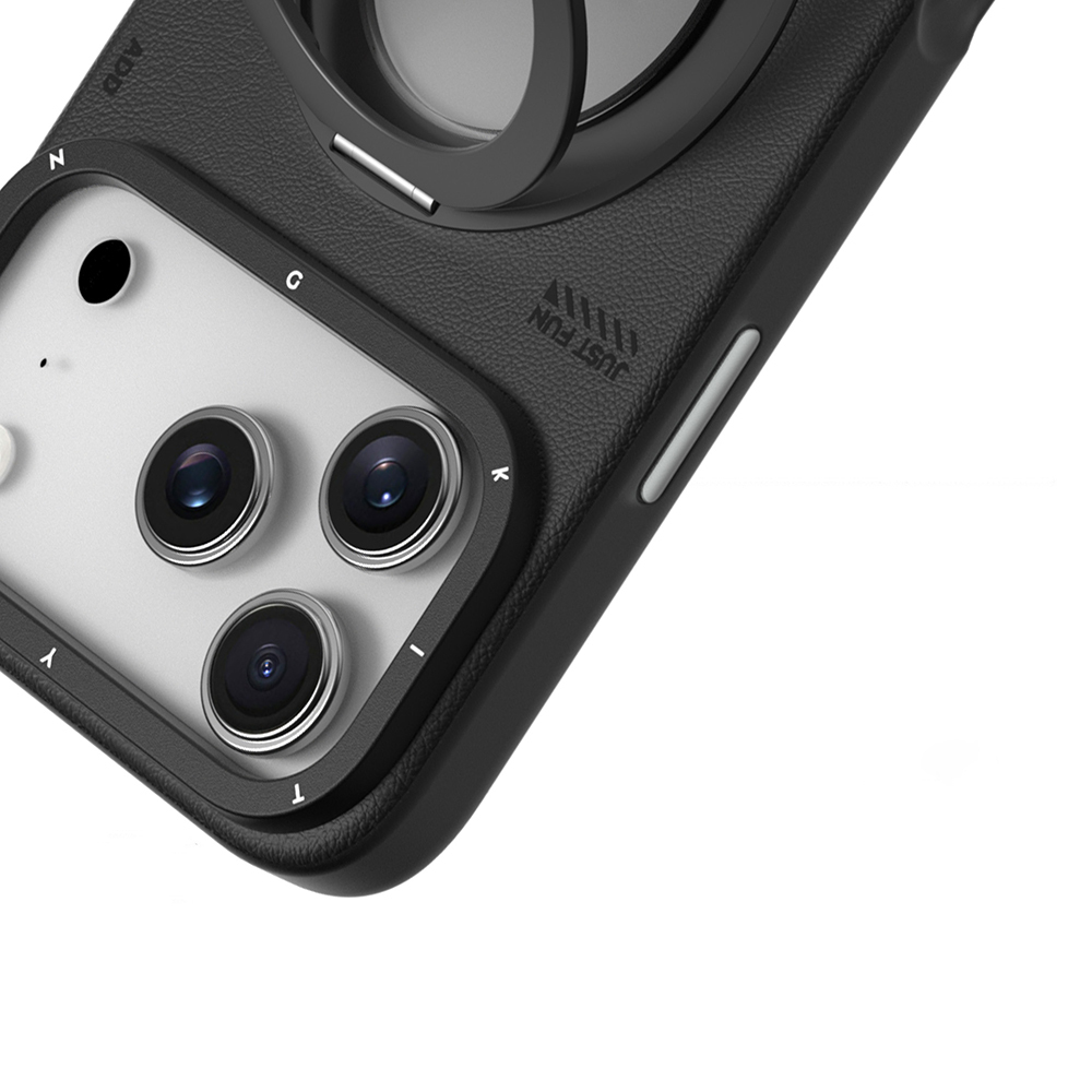 Apple iPhone 17 Pro Uyumlu Kılıf M-safe Şarj Özellikli 360 Derece Standlı Basit Mat Deri Desenli Youngkit Tech Leather Serisi Kapak - 8