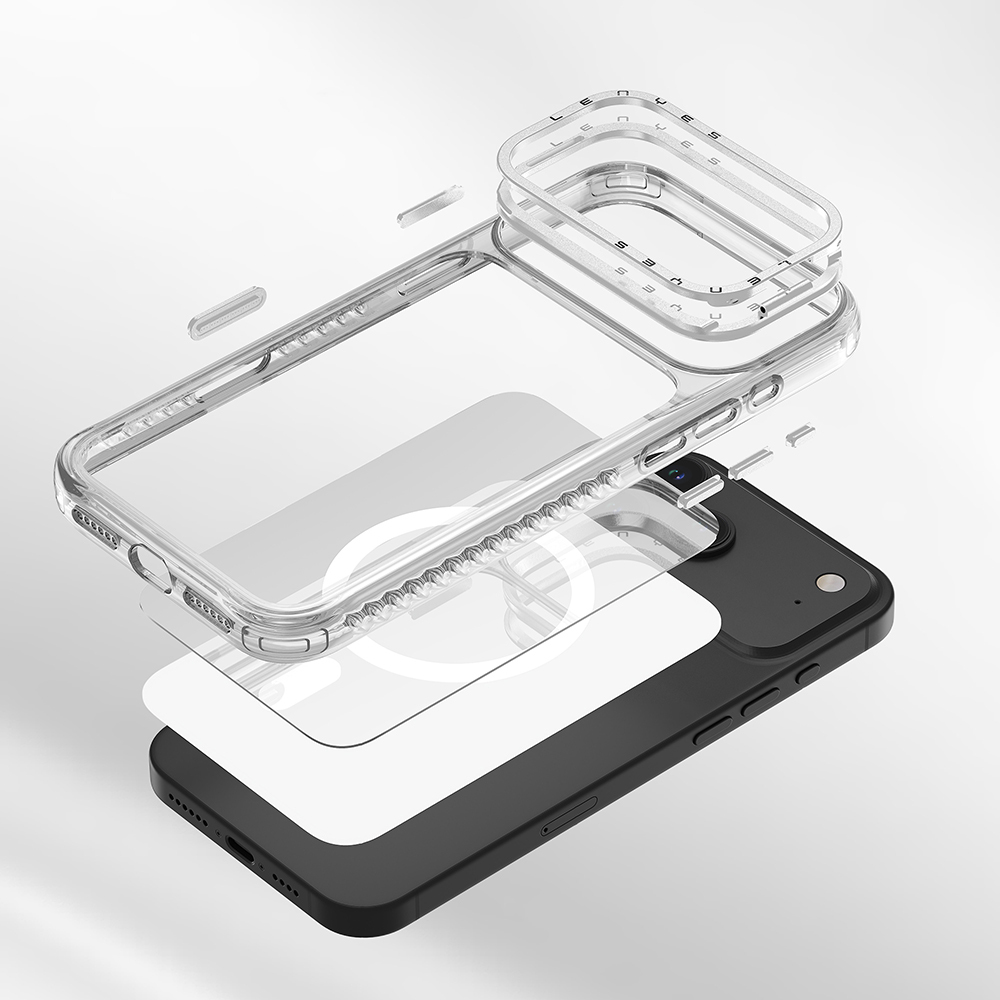 Apple iPhone 17 Air Uyumlu Kılıf M-safe Şarj Özellikli Metal Kamera Çerçeveli Airbag Tasarımlı Lenyes CK221 Sert PC Kapak - 2