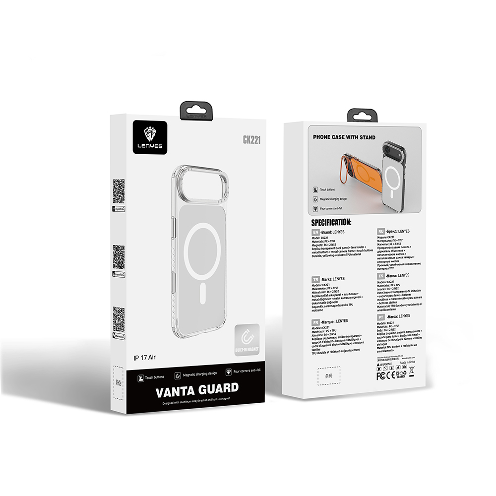 Apple iPhone 17 Air Uyumlu Kılıf M-safe Şarj Özellikli Metal Kamera Çerçeveli Airbag Tasarımlı Lenyes CK221 Sert PC Kapak - 3