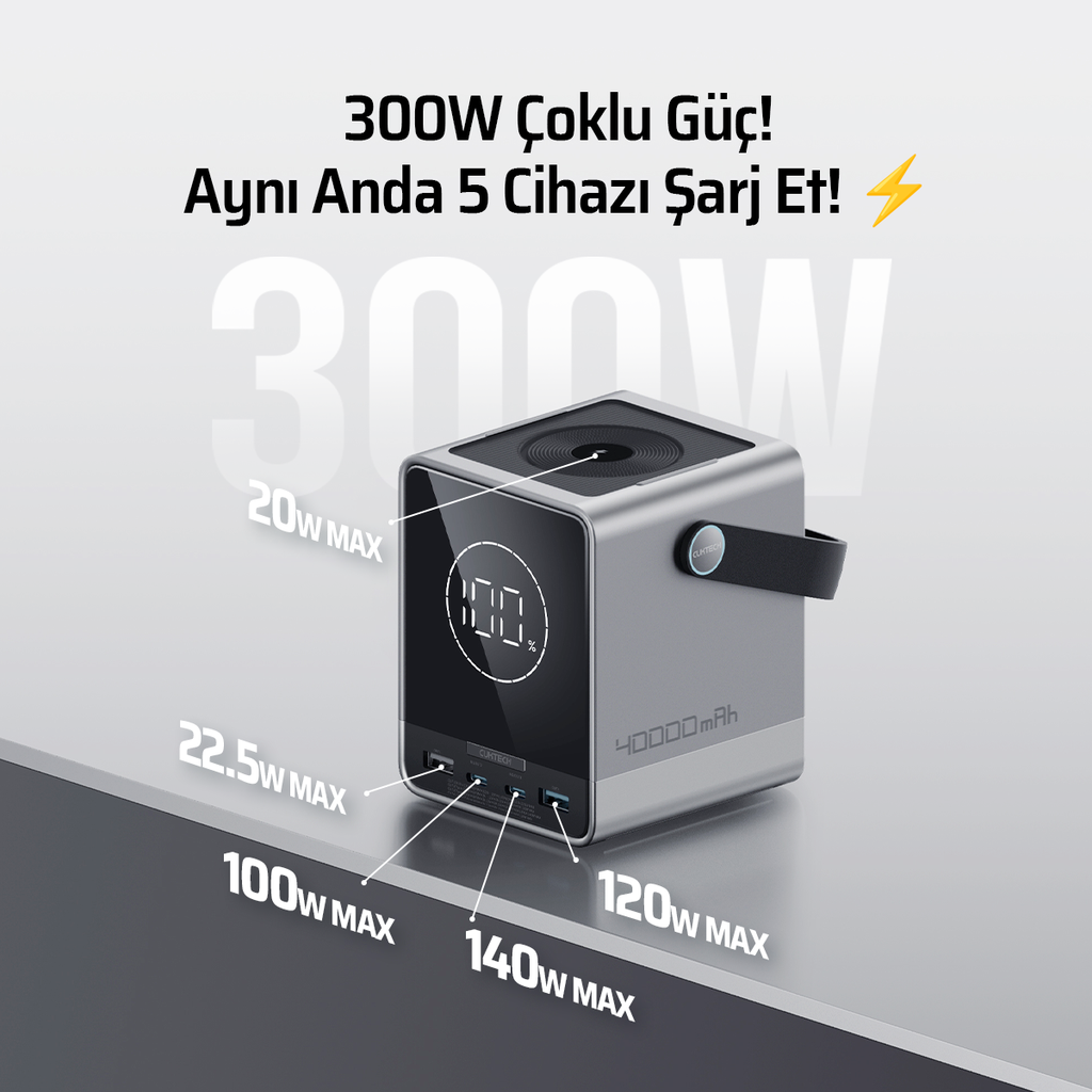 CUKTECH 30 Powerbank 40000 mAh | 300 W PD3.1 Süper Hızlı Şarj | 3 Port (2C1A) TFT Ekranlı Taşınabilir Şarj Cihazı – Laptop, MacBook, iPhone, Samsung, Xiaomi ile Uyumlu