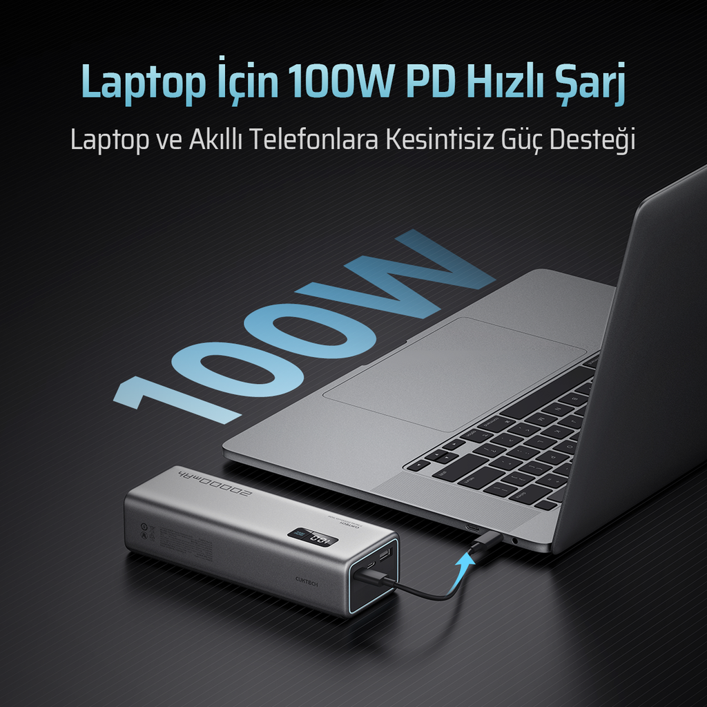 CUKTECH 15 Powerbank 20000 mAh | 150 W PD3.1 Süper Hızlı Şarj | 3 Port (2C1A) | TFT Ekranlı Taşınabilir Şarj Cihazı – Laptop, MacBook, iPhone, Samsung, Xiaomi ile Uyumlu