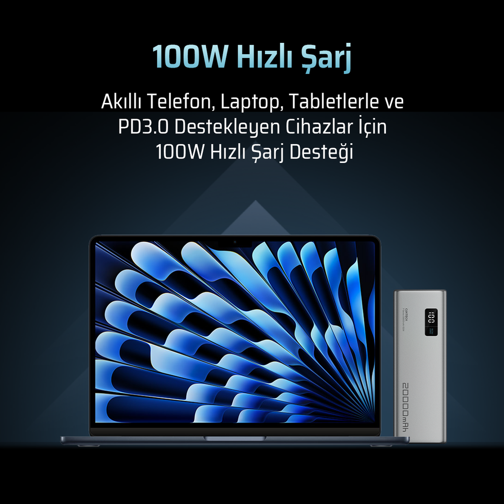 CUKTECH 15 Powerbank 20000 mAh | 150 W PD3.1 Süper Hızlı Şarj | 3 Port (2C1A) | TFT Ekranlı Taşınabilir Şarj Cihazı – Laptop, MacBook, iPhone, Samsung, Xiaomi ile Uyumlu