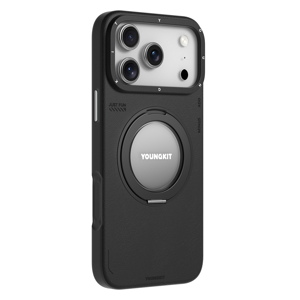 Apple iPhone 17 Pro Max Uyumlu Kılıf M-safe Şarj Özellikli 360 Derece Standlı Basit Mat Deri Desenli Youngkit Tech Leather Serisi Kapak - 2