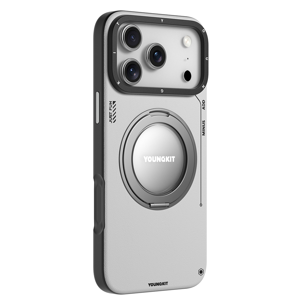 Apple iPhone 17 Pro Max Uyumlu Kılıf M-safe Şarj Özellikli 360 Derece Standlı Basit Mat Deri Desenli Youngkit Tech Leather Serisi Kapak - 3
