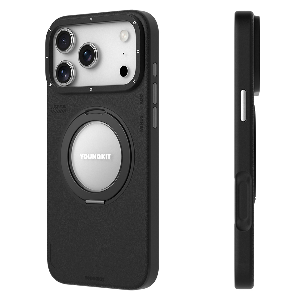 Apple iPhone 17 Pro Max Uyumlu Kılıf M-safe Şarj Özellikli 360 Derece Standlı Basit Mat Deri Desenli Youngkit Tech Leather Serisi Kapak - 5