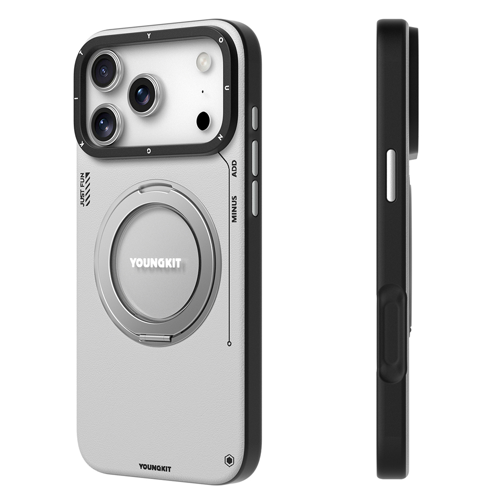 Apple iPhone 17 Pro Max Uyumlu Kılıf M-safe Şarj Özellikli 360 Derece Standlı Basit Mat Deri Desenli Youngkit Tech Leather Serisi Kapak - 6